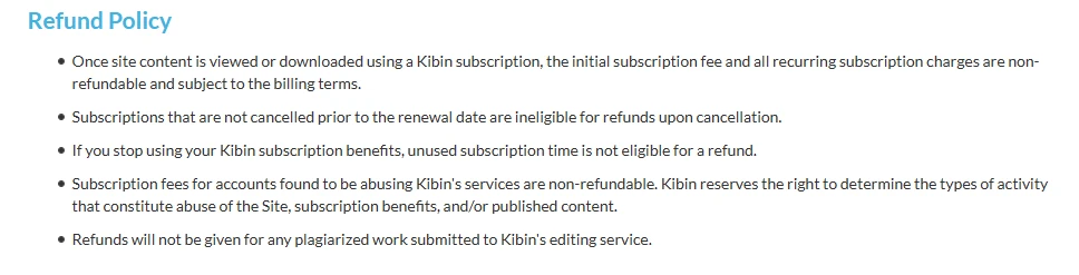 Kibin refund policy